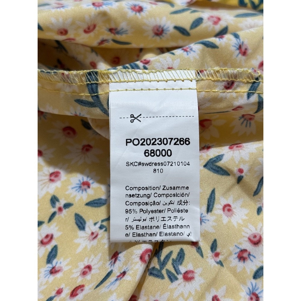Yellow Ditsy Floral Fit & Flare Mini Dress Cutout Tie Back M Cottagecore Summer - Picture 9 of 10